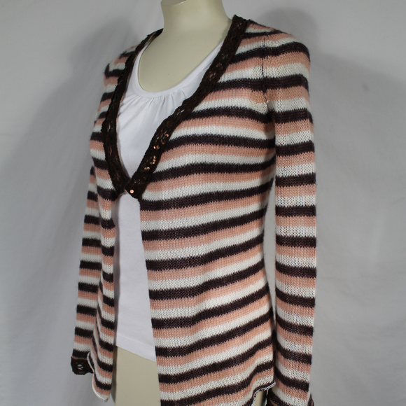 Dex Sweaters - Dex Anthro Brown Pink White Stripe Cardigan Mohair